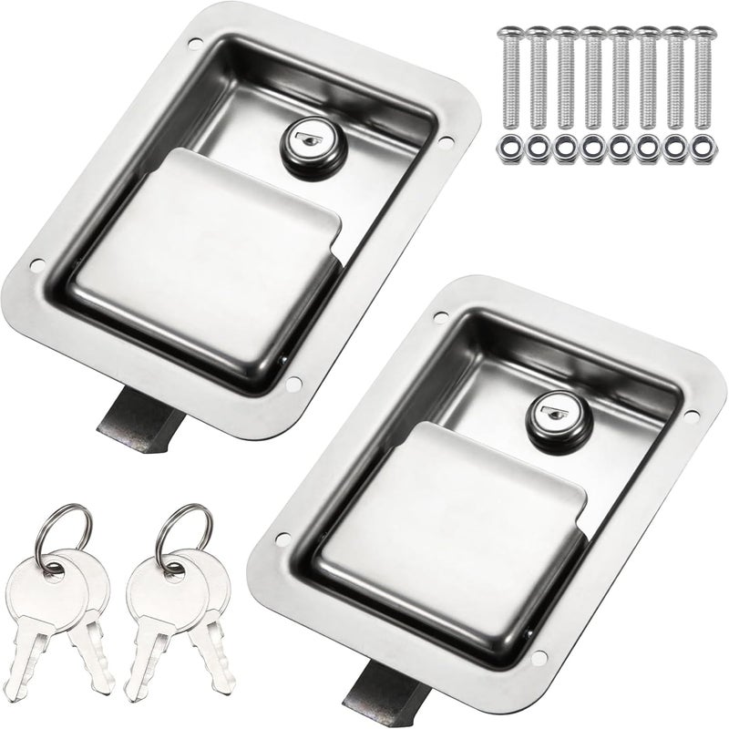 Loclink Truck Tool Box Lock Replacement kit, Stainless Steel Paddle Latch Truck Bed Toolbox Handle, Trailer Door, RV, Camper, ATV, UTV, 5.85" L x 4.25" W with keys - Image 1